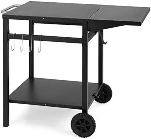 Giantex Outdoor Pizza Oven Stand Grill Cart with wheels, foldable side table, gas tank hook, and removable hooks for outdoor kitchen BBQ.  