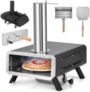 Giantex Pizza Oven Outdoor with 360° rotating pizza stone, wood-fired design, and portable build for backyard and camping use  