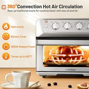 COSTWAY Air Fryer Toaster Oven, 7-in-1 Convection Countertop Oven with Auto-Shut-Off, Timer, Accessories & Cookbook, Stainless Steel  