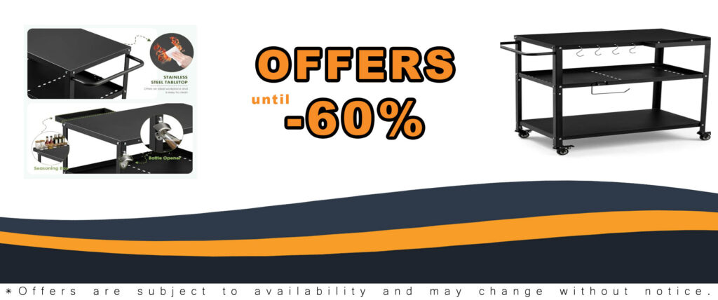 GVGBUK Outdoor Grill Cart Table – Perfect for indoor and outdoor cooking with lockable casters, side handle, and storage hooks.