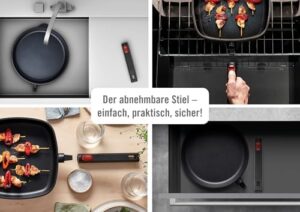 Woll Diamond Logic XR Flat Pan with removable handle, non-stick coating, and oven-proof design, perfect for all hob types  