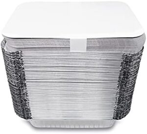 Stack of 480 premium 2.5-lb aluminum takeout pans with secure lids, perfect for catering, meal prep, and freezer storage  