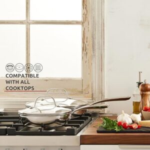 Lagostina Tri-Ply Clad 12-Piece Cookware Set with stainless steel pots and pans, stay-cool handles, and tempered glass lids, induction and oven safe.  