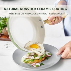 VONIKI 16-Piece White and Gold Non-Toxic Ceramic Cookware Set with cooking utensils, non-stick and oven-safe design  