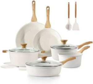SENSARTE Nonstick Ceramic Cookware Set 16-Piece with stay-cool handles and silicone utensils, perfect for healthy cooking.  