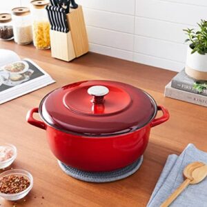 Merten & Storck European Crafted 7QT Dutch Oven in Lava Red, a high-quality enameled iron casserole with a durable lid, perfect for slow cooking and roasting.  