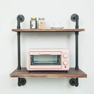 Black industrial retro wall mount iron pipe shelves, a sturdy microwave oven rack for kitchen storage and organization  