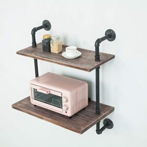 Black industrial retro wall mount iron pipe shelves, a sturdy microwave oven rack for kitchen storage and organization  