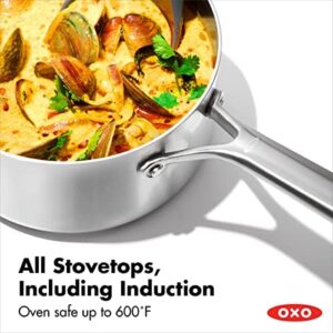 OXO Mira Tri-Ply Stainless Steel Saucepan Set with Lids, Induction Compatible, Dishwasher and Metal Utensil Safe  