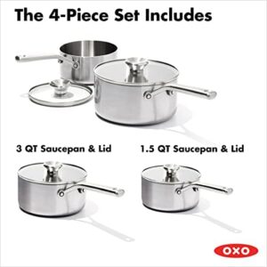 OXO Mira Tri-Ply Stainless Steel Saucepan Set with Lids, Induction Compatible, Dishwasher and Metal Utensil Safe  