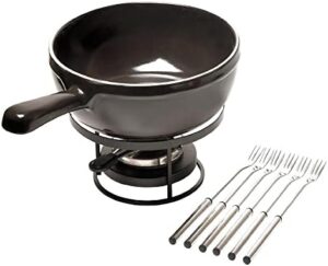 Emile Henry Flame Cheese Fondue Set in Charcoal Color – 2.6 Quart, Made in France