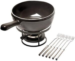 Emile Henry Flame Cheese Fondue Set in Charcoal Color – 2.6 Quart, Made in France