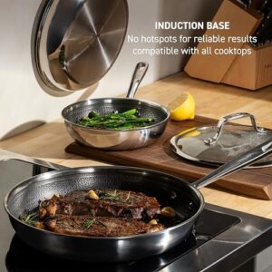 T-fal HybridMesh Tri-Ply Cookware Set, 8, 10.25, and 12 Inch, Non-stick, Dishwasher Safe, Silver/Black