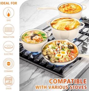 Hisencn Enameled Cast Iron Cookware Set in Cream White - Dutch Ovens, Skillet, Sauce Pan, and More