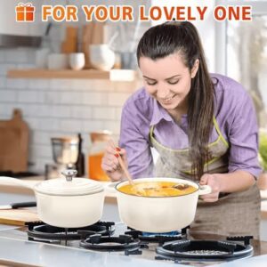 Hisencn Enameled Cast Iron Cookware Set in Cream White - Dutch Ovens, Skillet, Sauce Pan, and More