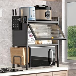 ZrgGea Microwave Oven Rack, expandable countertop storage for kitchen utensils and tableware.