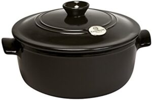 Emile Henry France Flame Round Stewpot Dutch Oven in Charcoal color, 5.5-quart capacity