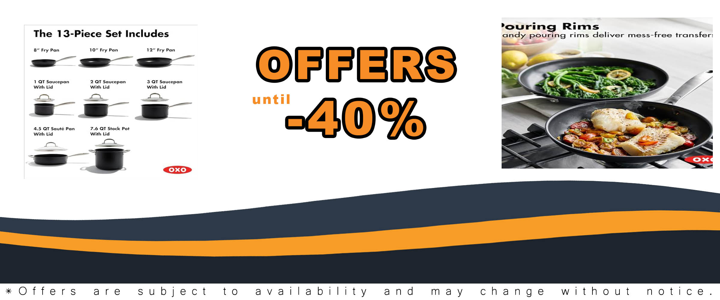 OXO Softworks 13 Piece Cookware Set featuring nonstick coating, durable fry pans, and sleek gray design