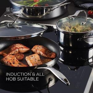 Circulon S-Series SteelShield 10-Piece Cookware Set with Bonus Utensil, featuring durable stainless steel and nonstick coating