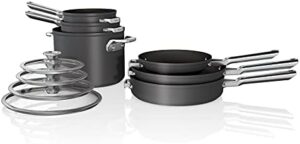 Ninja C59500C Foodi NeverStick Premium 10-Piece Cookware Set with Anti-Scratch Nesting Pots and Pans, Slate Grey