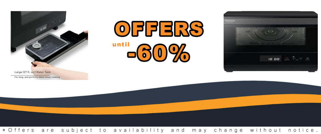 Panasonic HomeChef 7-in-1 Compact Oven – A compact black countertop oven featuring convection bake, air fryer, steam, and slow cook functions.