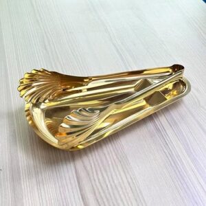 2-Pack Set Gold 304 Stainless Steel Food Tray and Shell Tongs with Non-slip Grip, Ideal for BBQs, Buffets, and Cooking