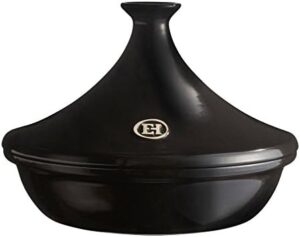 Emile Henry Flame Tagine, 3.7 Quart, Charcoal in use on stovetop  
