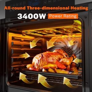 HYAKI 24" Built-In Single Wall Oven with Digital LED Touch Controls, 12 Cooking Styles and Rotisserie Function in Tempered Glass