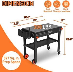 EUTRKei Outdoor Table Grill Griddle Stand with wheels and double shelf, ideal for griddles and pizza ovens