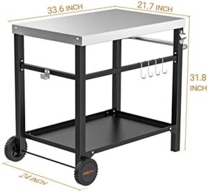 only fire Stainless Steel Movable Dining Cart Table for Ooni Pizza Oven, Multifunctional Utility Cart with Wheels
