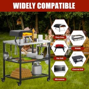 KEESHA Multi-Functional Stainless Steel Pizza Oven Stand Station, ideal for Ooni, Weber, Blackstone, and Ninja pizza ovens.