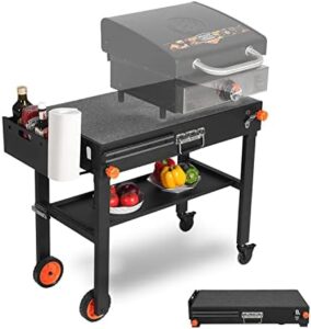 DeintYei Pizza Oven BBQ Folding Table, Blackstone Griddle Accessories, Solid and Sturdy, Foldable Table with 4 Wheels, Outdoor Kitchen Island