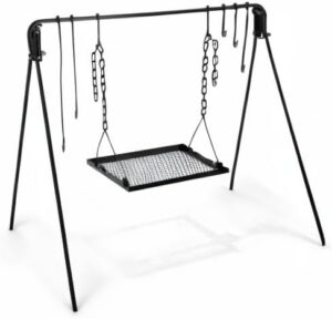 Bruntmor Grill Swing Campfire Cooking Stand BBQ Grill with Adjustable Legs, Hooks, and Carrying Case