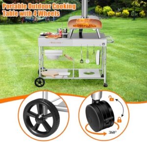 GRILL FORCE Pizza Oven Table, Movable Pizza Oven Stand, Pizza Oven Cart, Outdoor Grill Table Stand, Dinning Cart, Food Prep Work Cart, Fit for Ooni Koda,Karu,Fyra,Ninja Woodfire,Blackstone, 30071