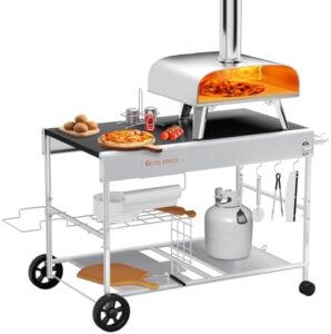 GRILL FORCE Pizza Oven Table, Movable Pizza Oven Stand, Pizza Oven Cart, Outdoor Grill Table Stand, Dinning Cart, Food Prep Work Cart, Fit for Ooni Koda,Karu,Fyra,Ninja Woodfire,Blackstone, 30071