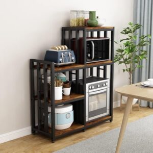 6-Tier Kitchen Baker's Rack with microwave oven stand and storage for spices, pots, and pans in brown finish 