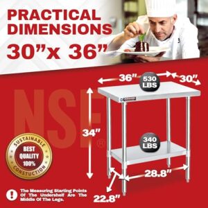 DuraSteel 30x36 Stainless Steel Prep Table with Under Shelf in Kitchen Setting