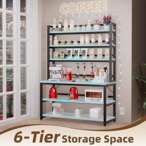 White Large 6-Tier Kitchen Bakers Rack, Microwave Oven Stand, and Storage Organizer in a modern kitchen 