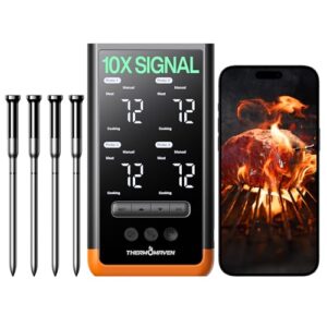ThermoMaven Wireless Bluetooth Smart Meat Thermometer with standalone base, WiFi, Bluetooth, and NIST-certified accuracy, perfect for grilling, BBQ, and smoking  
