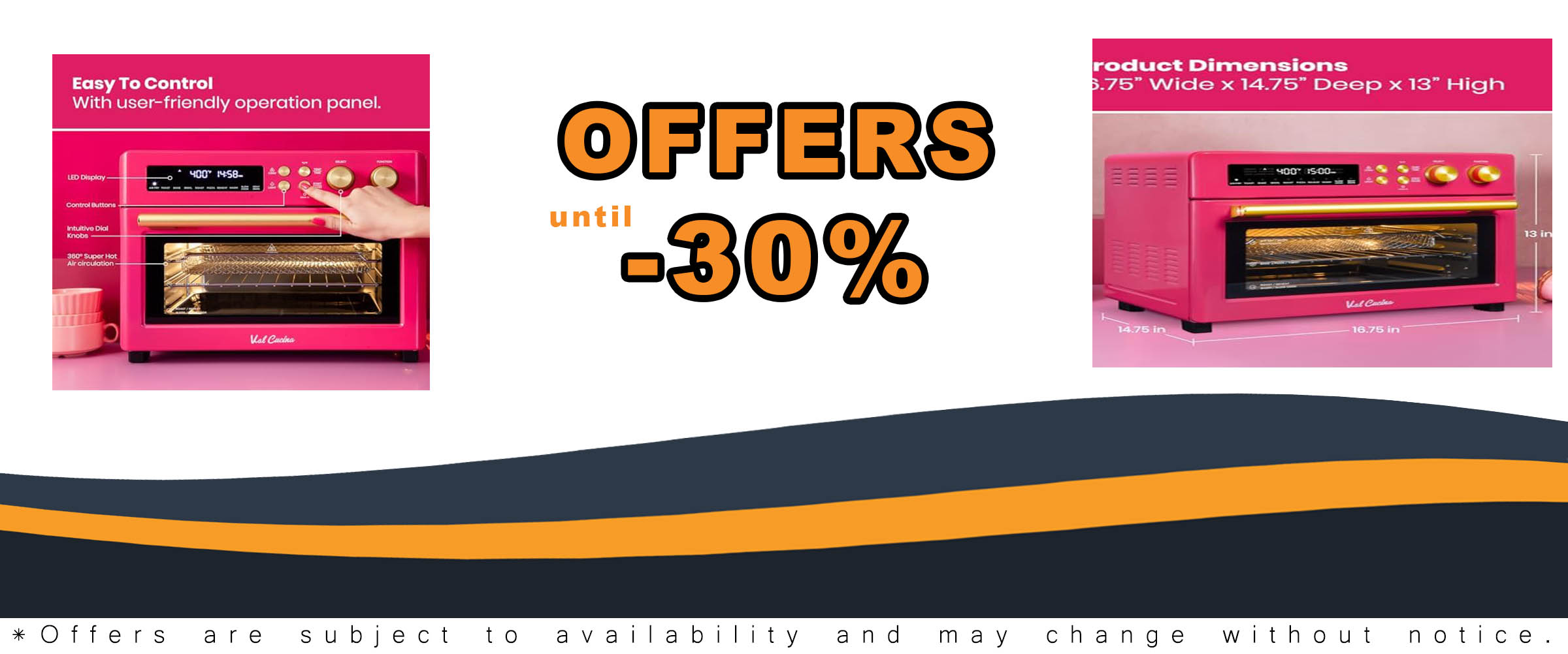 VAL CUCINA Limited Edition Happy Pink Air Fryer Toaster Oven with Infrared Heating, Extra Large Capacity, and 10-in-1 Cooking Functions 