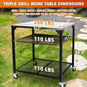 Hisencn Pizza Oven Table Cart for Ooni, Ninja Woodfire, Blackstone, and Cuisinart - Stainless Steel Portable Grill Stand