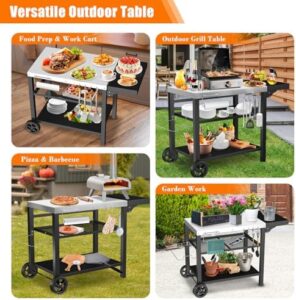 GRILL FORCE Grill Cart with three shelves and movable design, perfect for outdoor grills like Ninja Woodfire, Blackstone Griddle, and Ooni