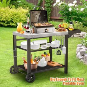 GRILL FORCE Grill Cart with three shelves and movable design, perfect for outdoor grills like Ninja Woodfire, Blackstone Griddle, and Ooni