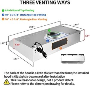 SNDOAS Under Cabinet Range Hood 30 inch with stainless steel design, 500 CFM motor, baffle filters, and LED lights for superior kitchen ventilation.  