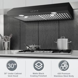 SNDOAS Range Hood 30 inch Under Cabinet with 3-speed fan, baffle filters, and ducted/ductless installation for efficient kitchen ventilation  