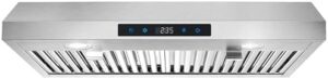 SNDOAS Range Hood 30 Inch Under Cabinet in stainless steel with touch control panel and three venting speeds