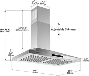 SNDOAS 30-inch stainless steel range hood with touch control and baffle filters