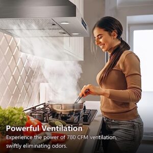HisoHu Wall Mount Range Hood with Ducted/Ductless Convertible Duct, 30 Inch 780 CFM Stainless Steel Vent Hood