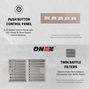 ONEX® Recirculating Range Hood 30 inch under cabinet with 550 CFM, 3-speed fan, and push-button control panel