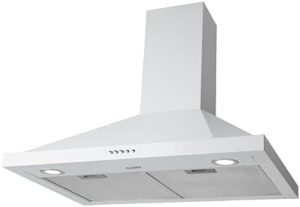 OVO 30 inch Wall Mount Range Hood Vent with 3 Speed Exhaust Fan in White, Stainless Steel Pyramid Chimney Style